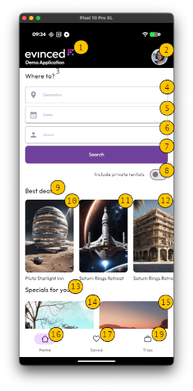 An example application with screen reader focus sequence. All the elements with text are focusable, whether or not they have interactions.